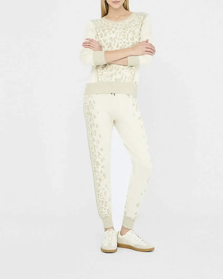 Pantaloni Liu Jo Sport avorio in viscosa con motivo animalier in rilievo