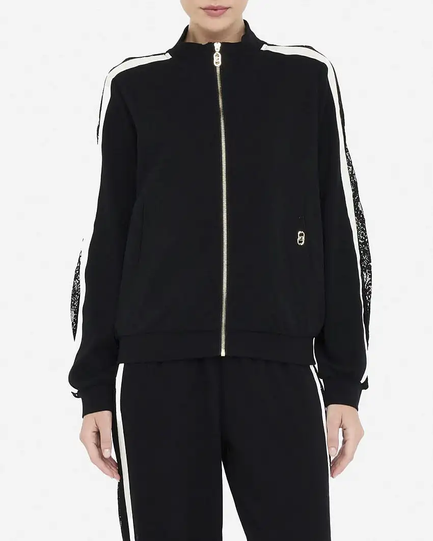 Felpa Liu Jo Sport nera in cotone con dettagli a contrasto