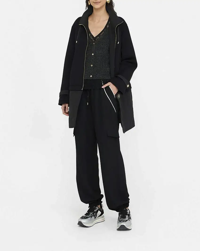 Cappotto Liu Jo Sport nero in scuba con inserto trapuntato rimovibile