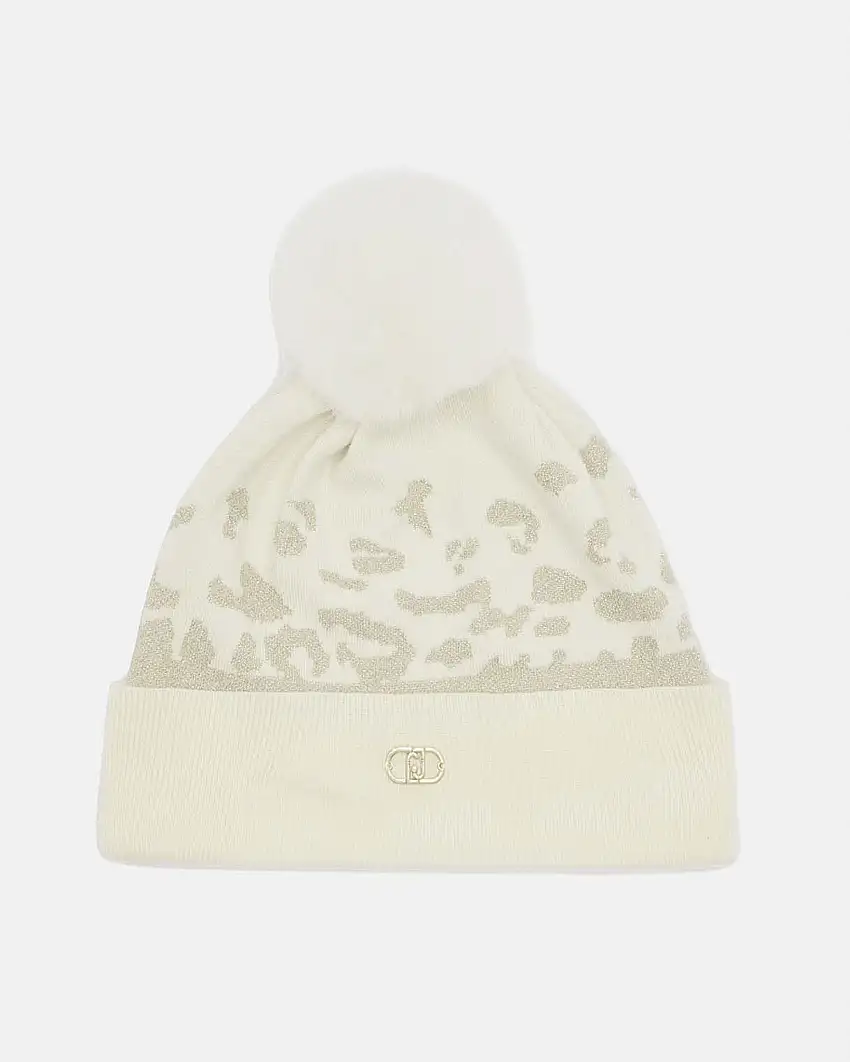 Berretto Liu Jo Sport animalier in maglia con dettagli in rilievo