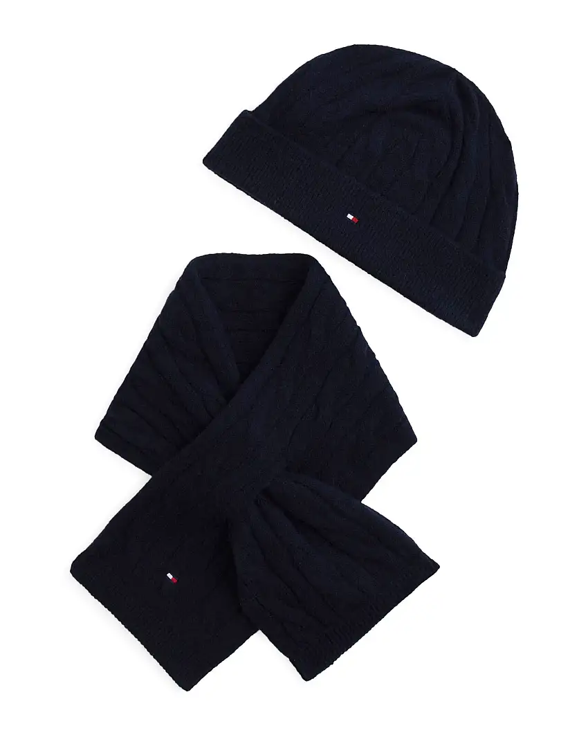 Set cappello e sciarpa Tommy Hilfiger blu in misto cotone