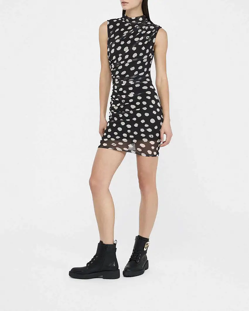 Abito corto Liu Jo Jeans nero in jersey stretch a pois