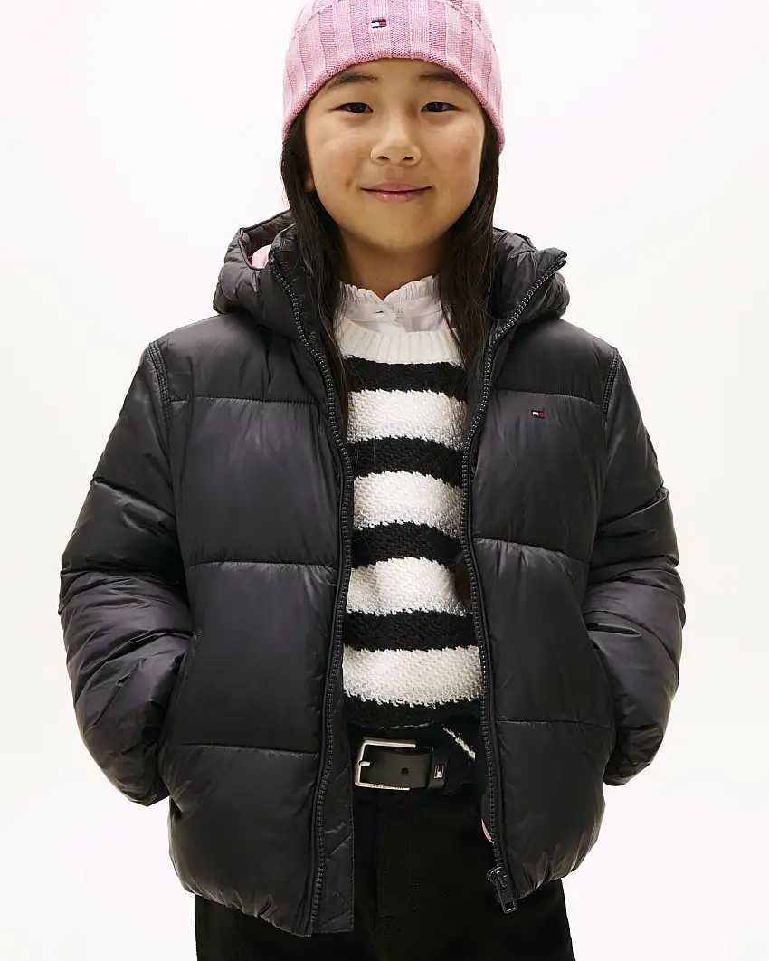 Piumino nero Tommy Hilfiger trapuntato con cappuccio