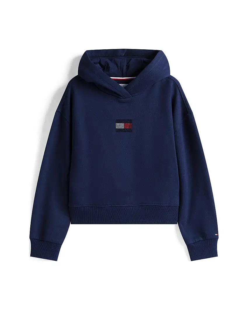 Felpa Tommy Hilfiger blu con cappuccio e logo in strass