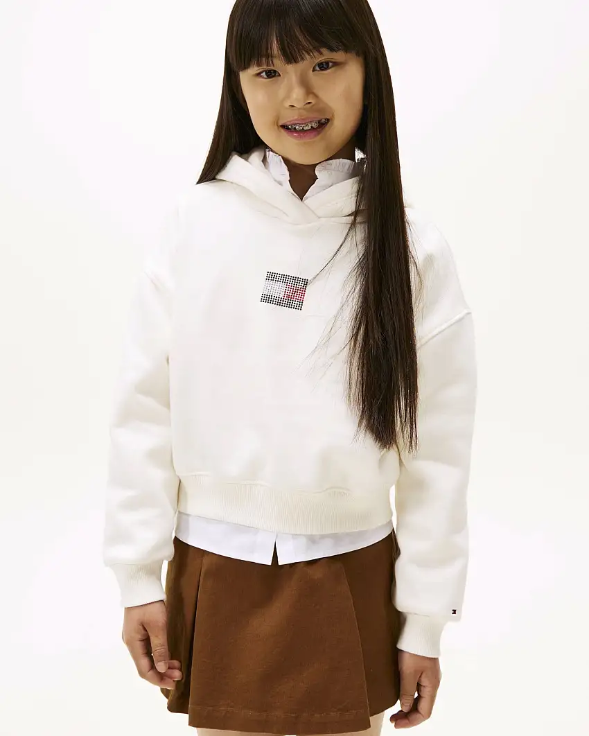 Felpa Tommy Hilfiger bianca con cappuccio e logo in strass