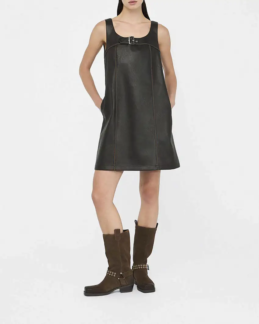 Abito corto Liu Jo Jeans marrone in tessuto spalmato con fibbia