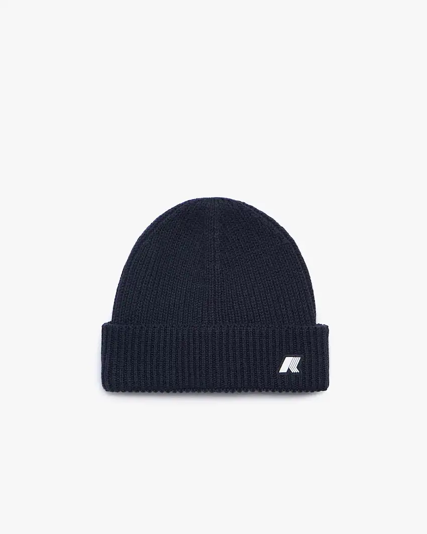Berretto K-way blu in cotone e lana in maglia a coste