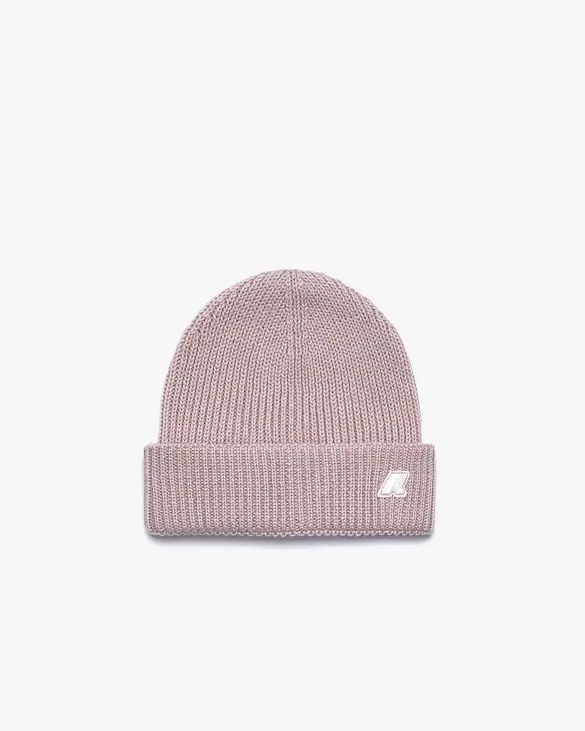 Berretto K-way rosa antico in cotone e lana in maglia a coste