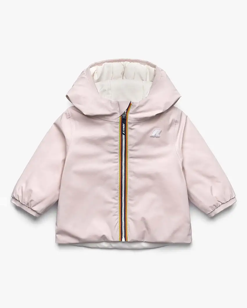 Giacca Jack K-way reversibile rosa e bianca con cappuccio