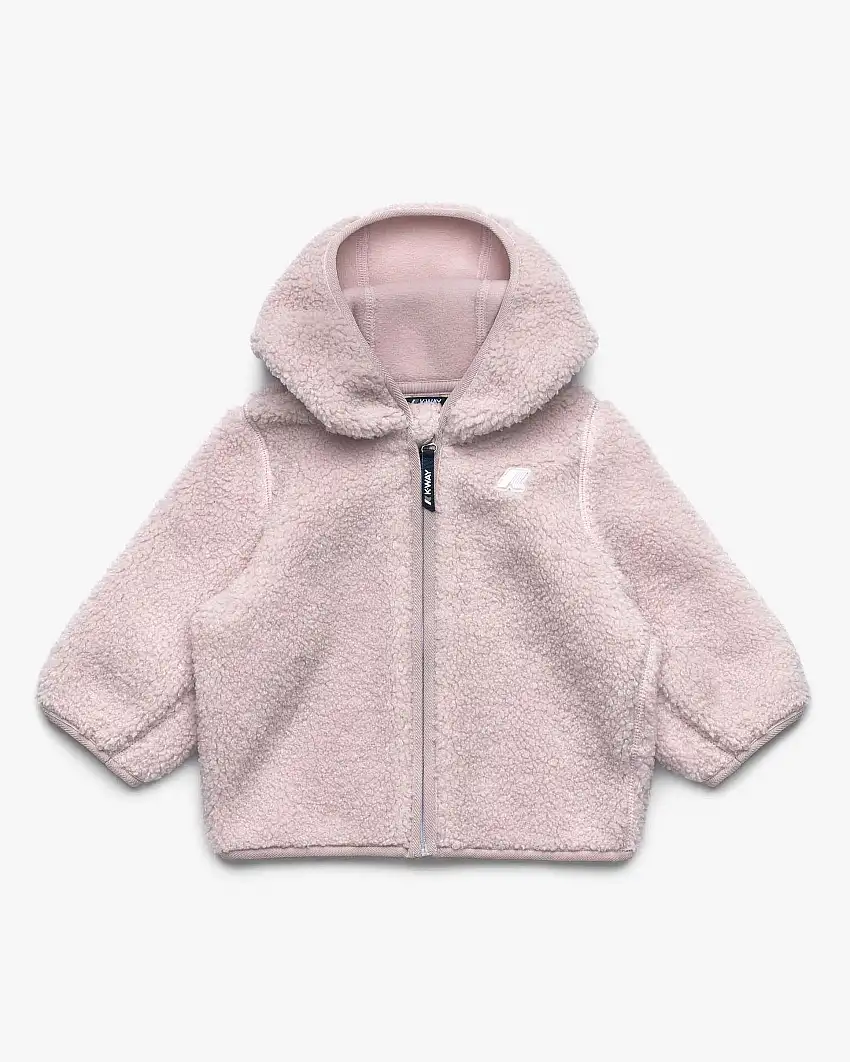 Giubbino teddy K-way Janne Polar rosa cipria con cappuccio
