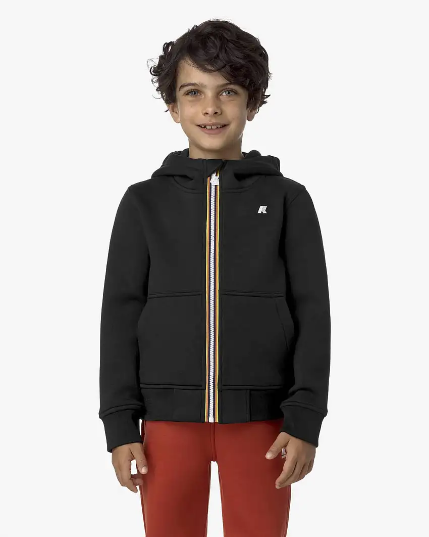 Felpa K-way nera in neoprene con zip e cappuccio
