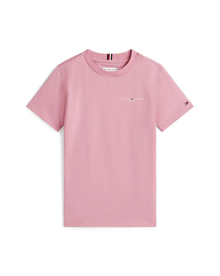 T-shirt Tommy Hilfiger rosa in puro cotone a maniche corte con logo bianco