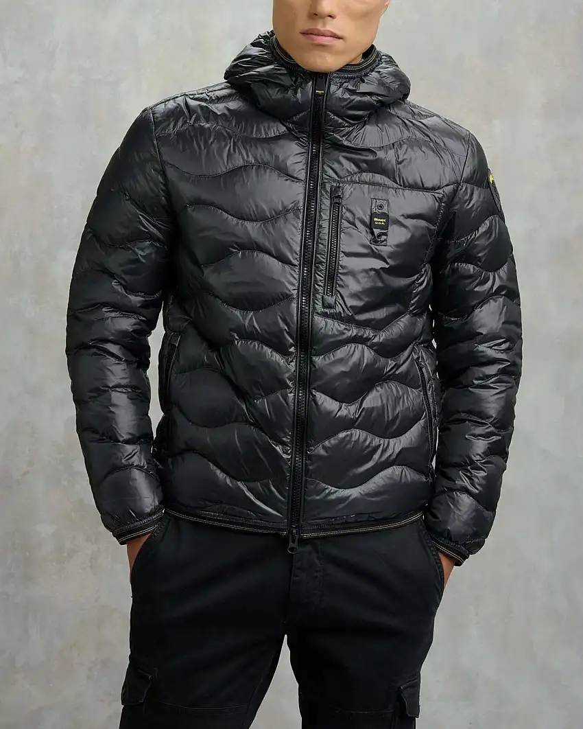 Piumino Wave Blauer grigio antracite con cappuccio fisso e trapuntatura ad onde