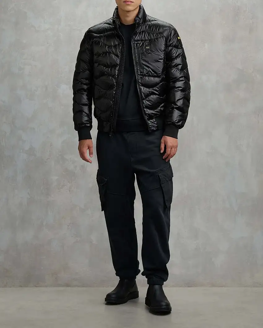 Piumino bomber Daniel Blauer nero con trapuntatura ad onde