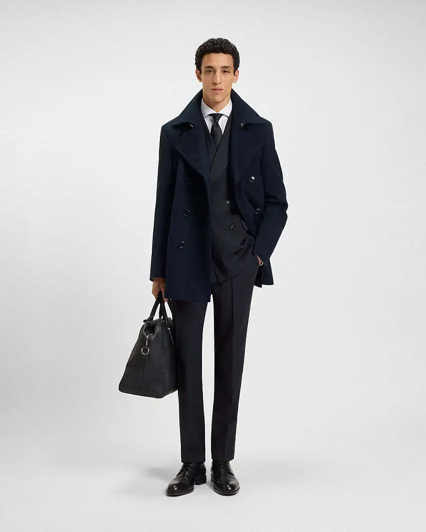 Caban Boss Hyde blu in panno di lana e cashmere