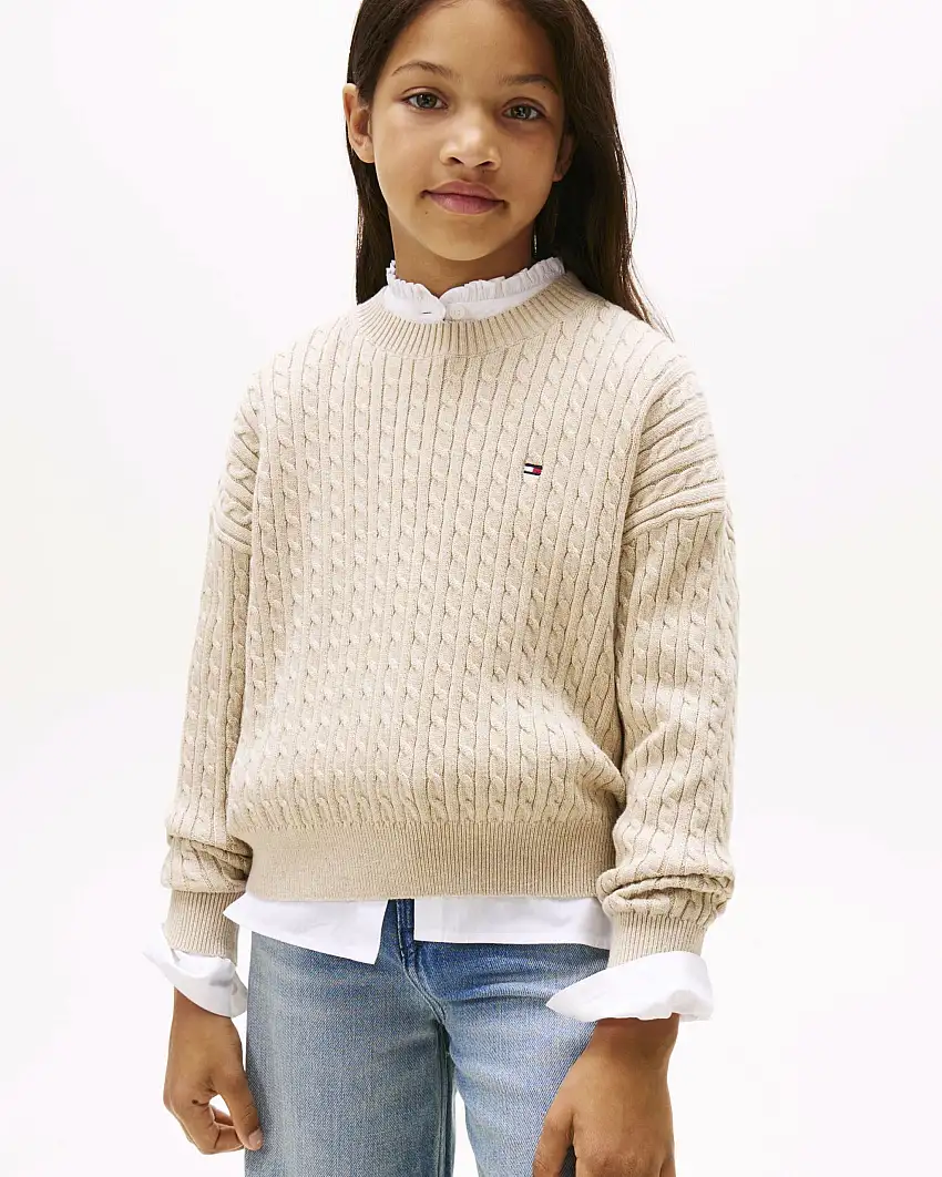 Maglioncino Tommy Hilfiger beige a trecce in puro cotone