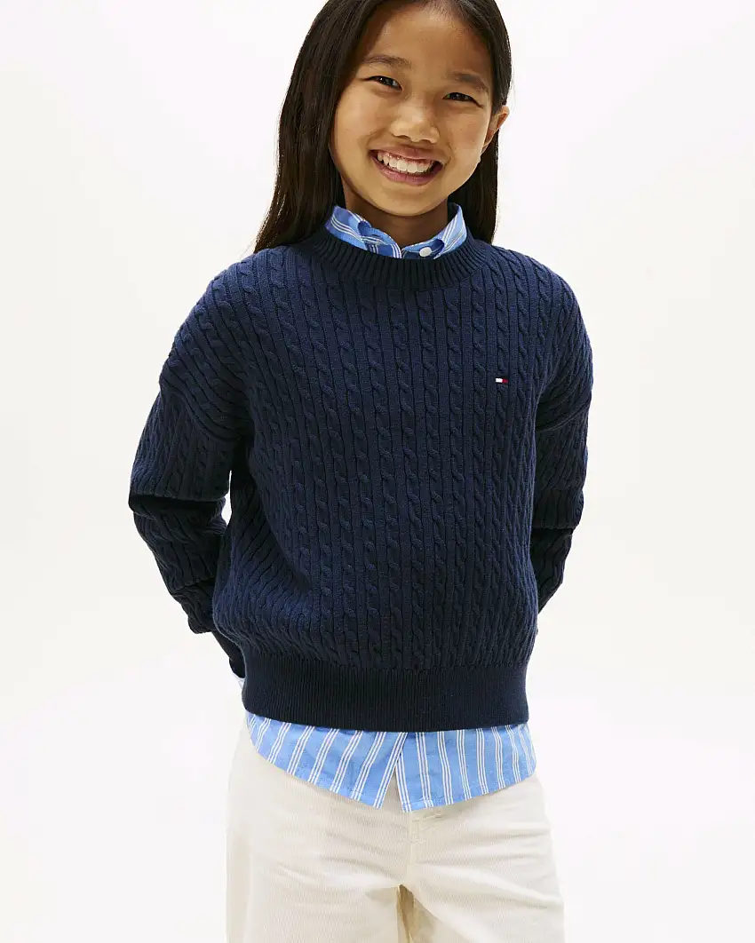 Maglioncino Tommy Hilfiger blu a trecce in puro cotone