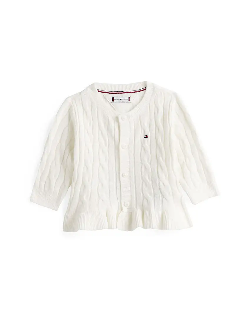 Cardigan Tommy Hilfiger bianco a trecce con volant