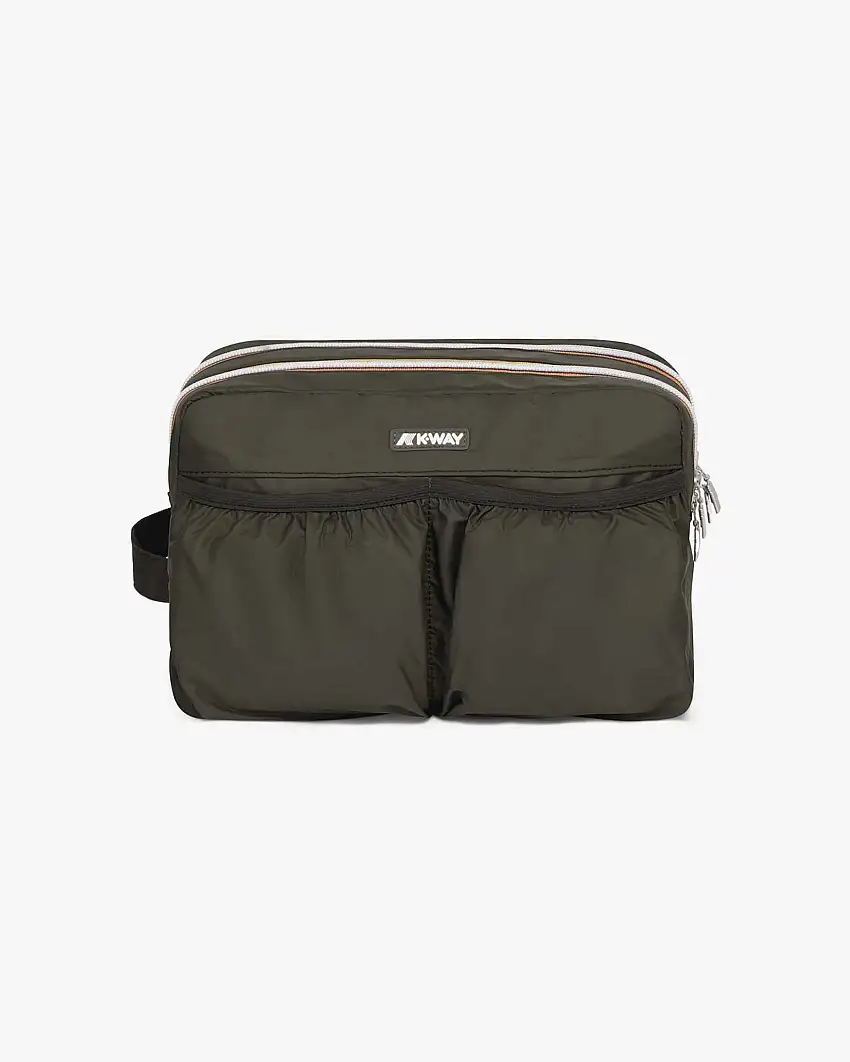Beauty case K-way Albas verde militare in nylon impermeabile con doppio scomparto