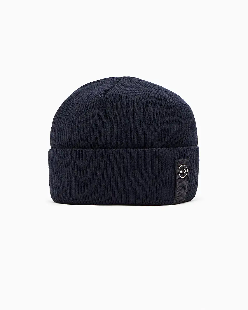 Berretto Armani Exchange blu in misto lana e cotone a costine