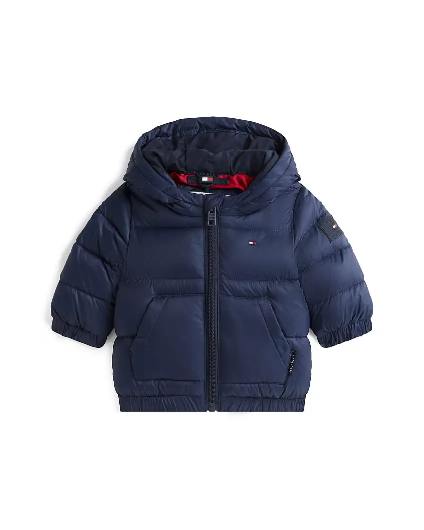 Piumino blu Tommy Hilfiger trapuntato con cappuccio