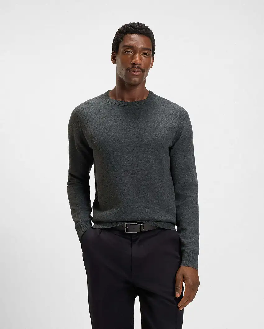 Maglia girocollo Hidoneo Boss grigio antracite in misto cotone e lana