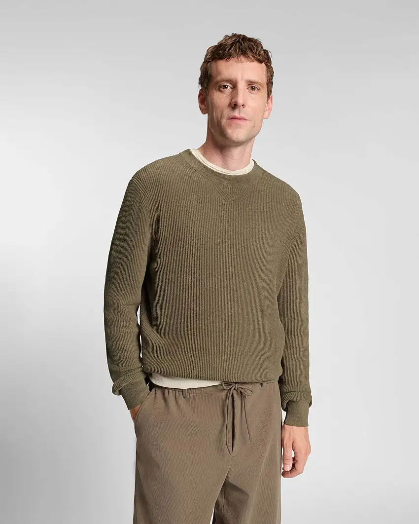 Maglia girocollo Horso Boss color noce in ciniglia effetto velluto a coste