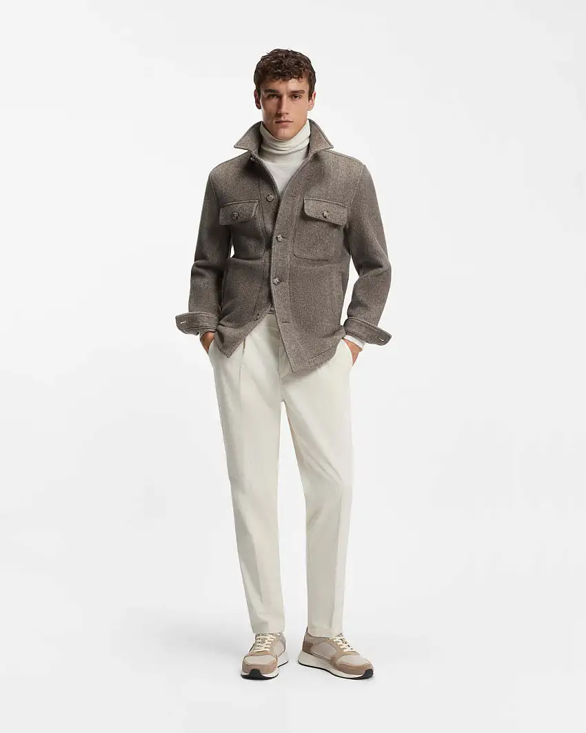 Pantalone carrot-fit Perin Boss panna in velluto di cotone stretch