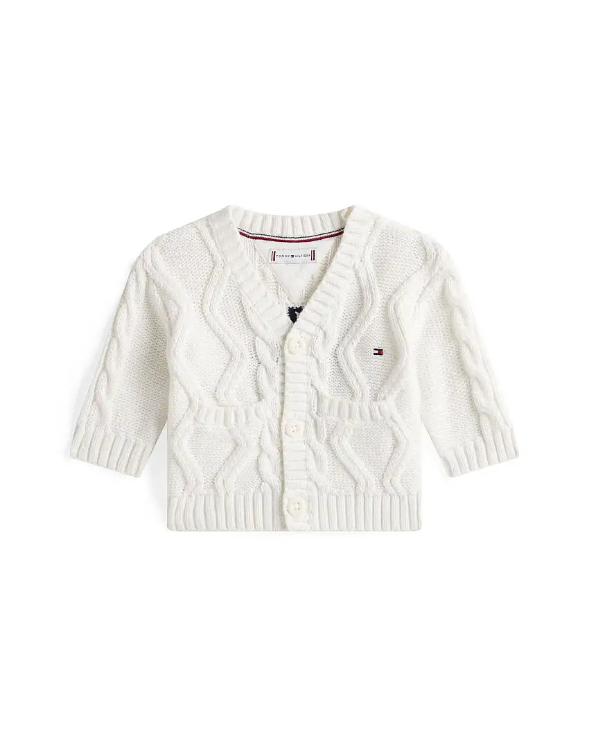 Cardigan Tommy Hilfiger bianco a trecce in misto cotone