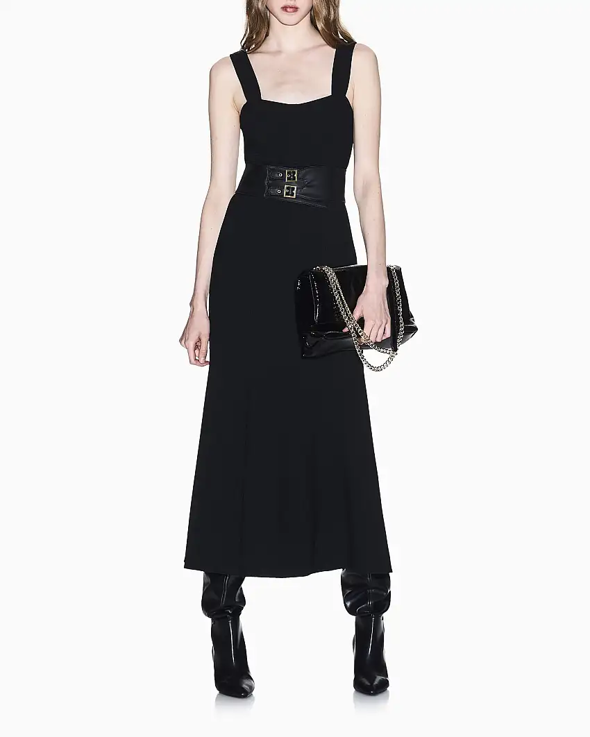 Abito Armani Exchange nero con cintura in similpelle e dettaglio elegante