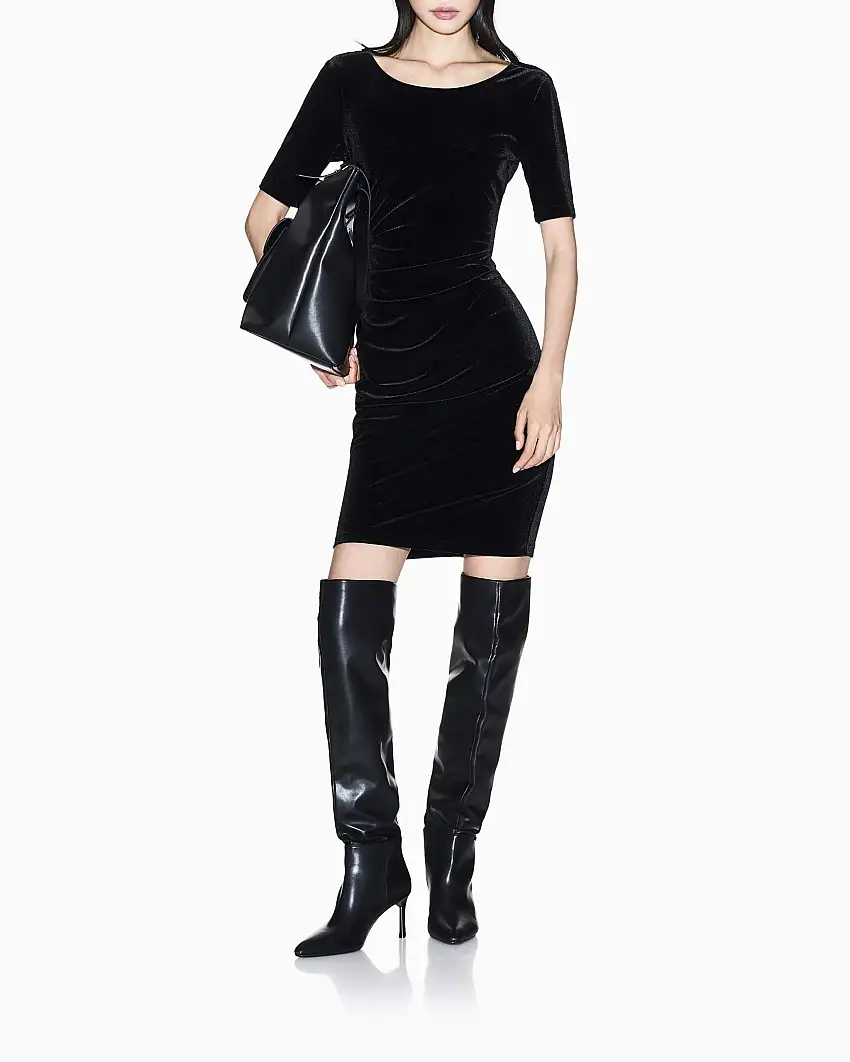 Abito Armani Exchange nero in tessuto elasticizzato effetto velluto