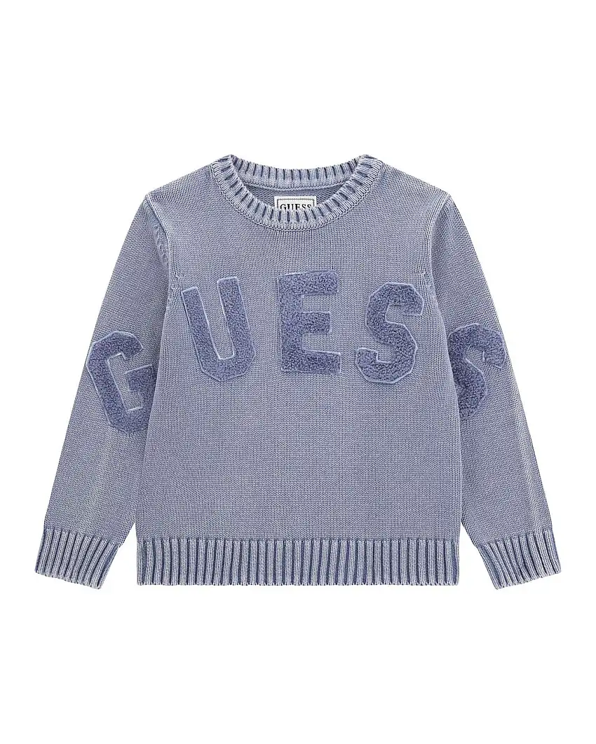 Maglioncino Guess azzurro delavé in puro cotone con maxi logo