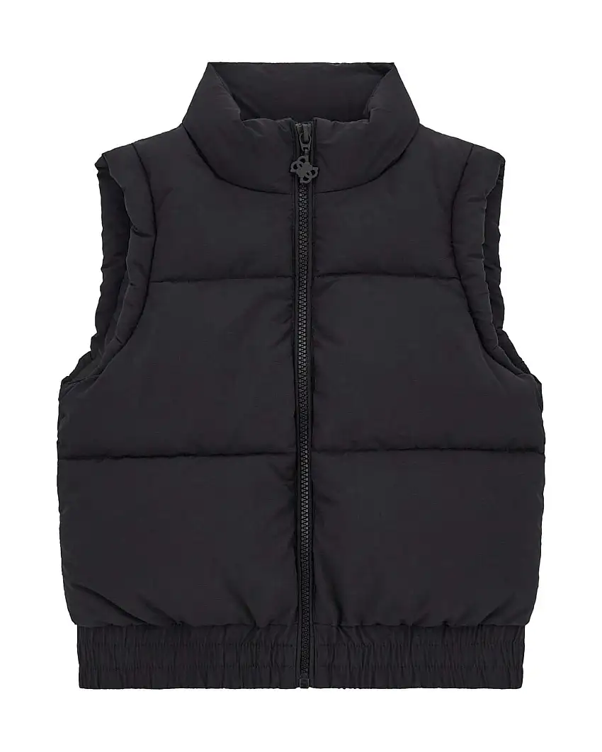 Gilet nero Guess in nylon imbottito con collo alto e zip
