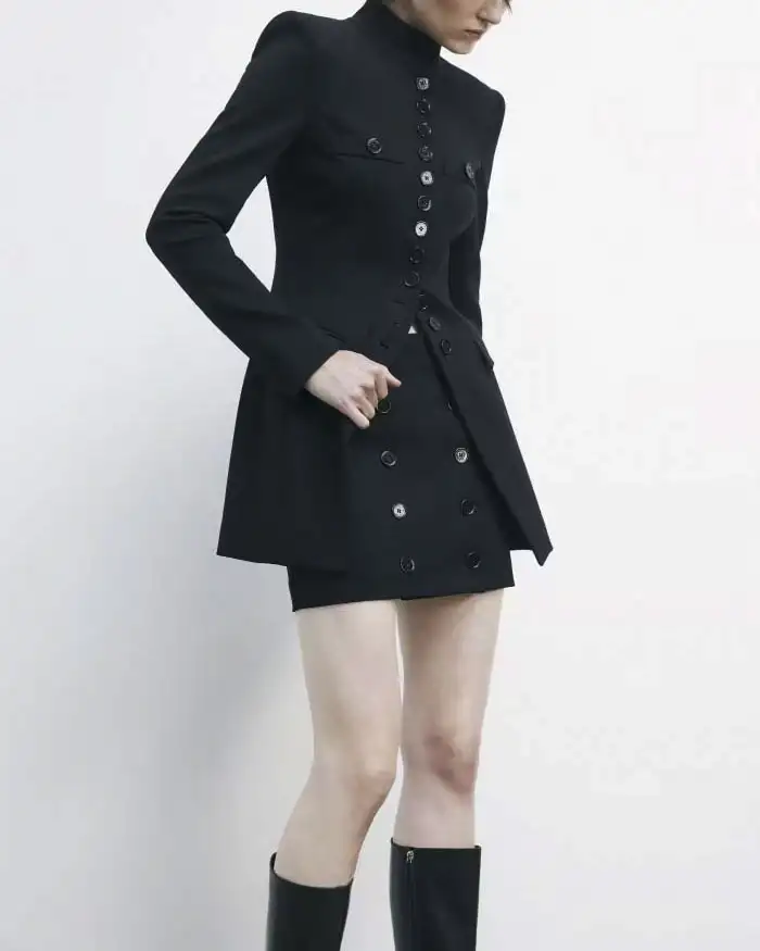 Minigonna nera Patrizia Pepe misto viscosa punto Milano con bottoni applicati