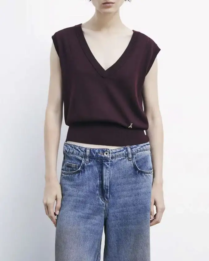 Gilet bordeaux Patrizia Pepe in lana rasata con scollo a V
