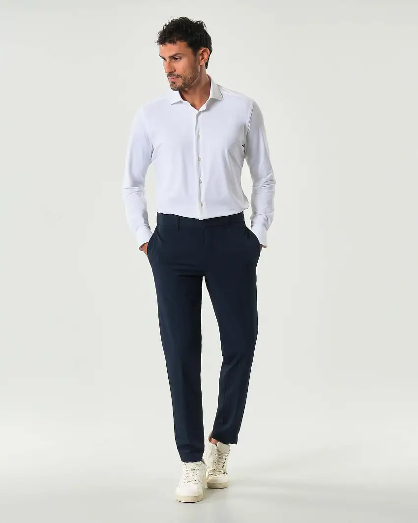 Pantaloni Genius Boss blu slim-fit in tessuto tecnico stretch