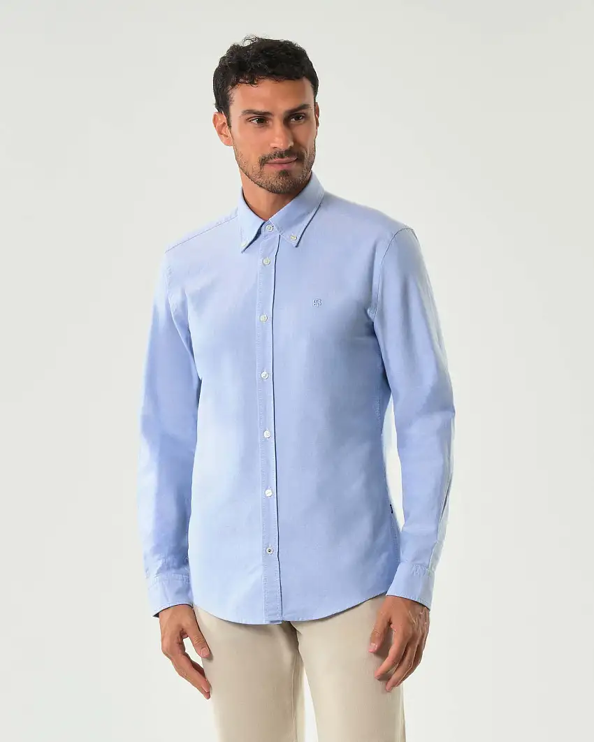 Camicia Roan Boss azzurra in puro Oxford di cotone con colletto button-down