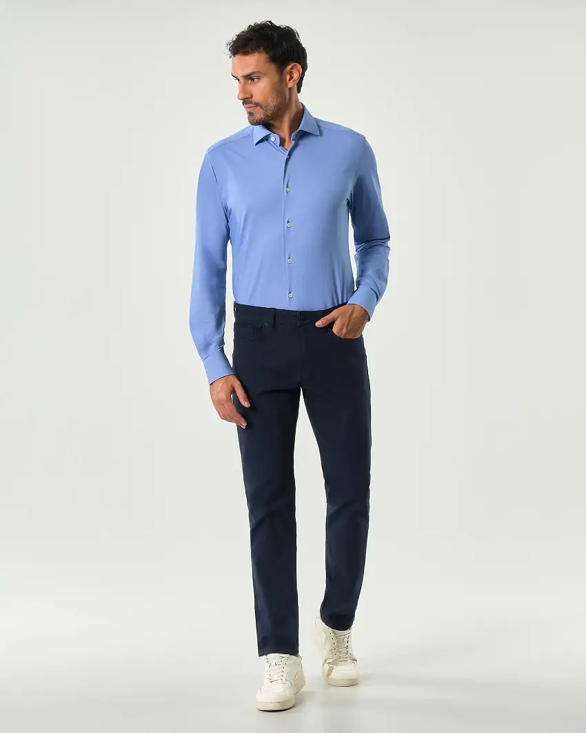 Pantalone Boss cinque tasche Delaware blu in gabardina di cotone stretch