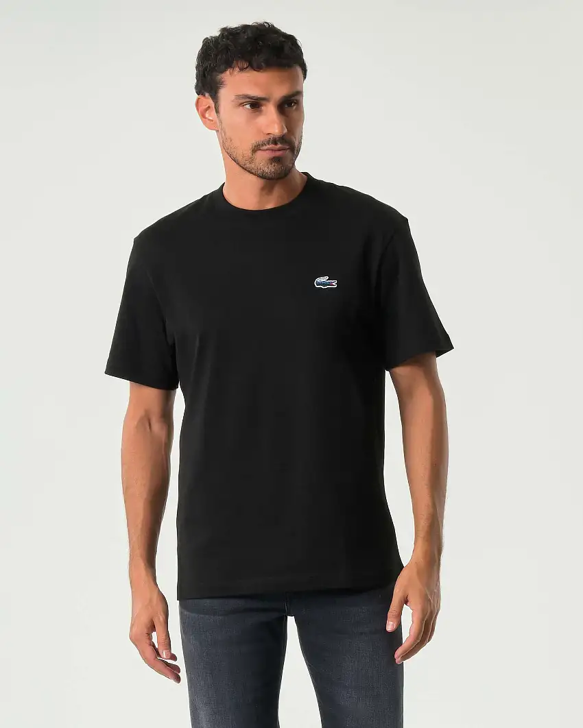 T-shirt Lacoste classic-fit nera con logo coccodrillo multicolor