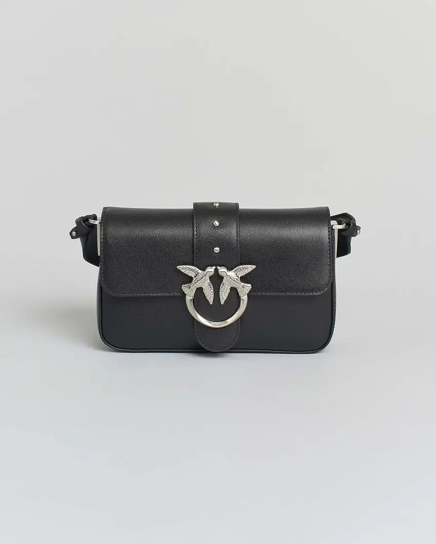 Mini Love Bag One Slouchy Pinko marrone in pelle liscia con fibbia Love Birds dorata