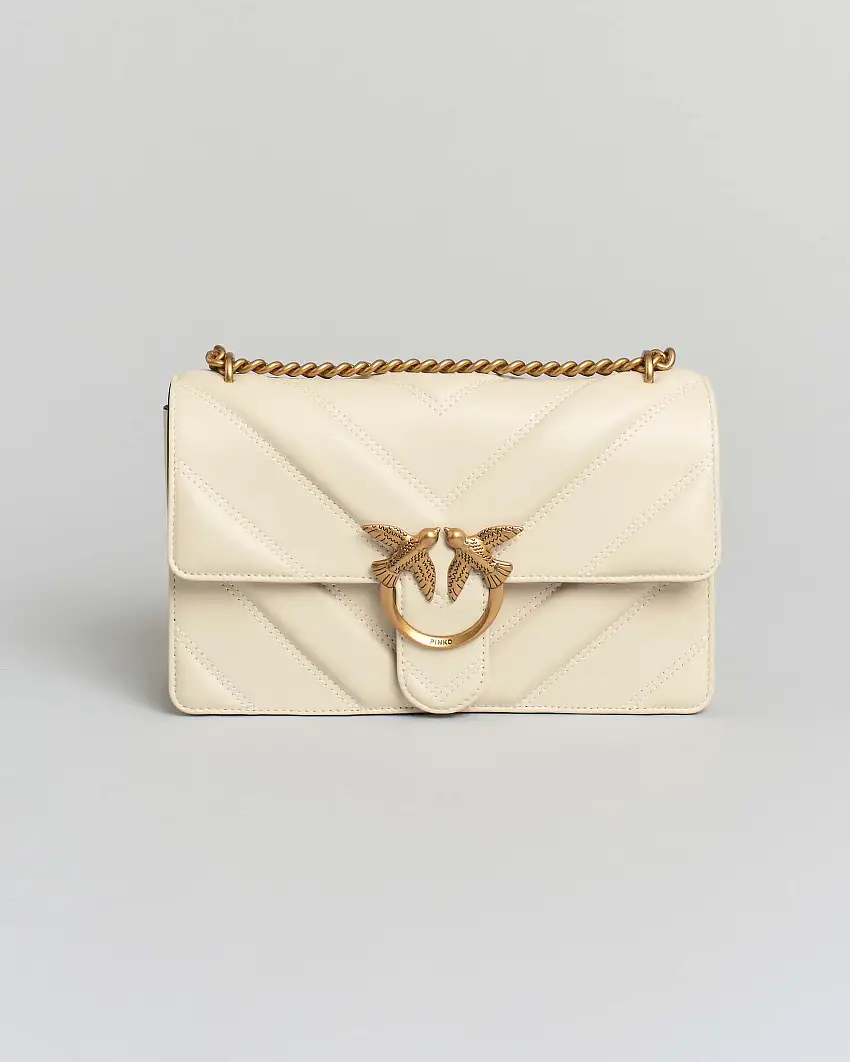 Love Bag One Light Pinko bianca in nappa a motivo chevron con impunture e dettagli in galvanica dorata