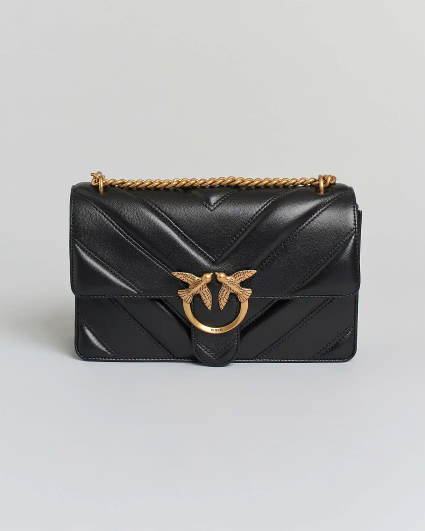 Love Bag One Light Pinko color cuoio in nappa a motivo chevron con impunture e dettagli in galvanica dorata