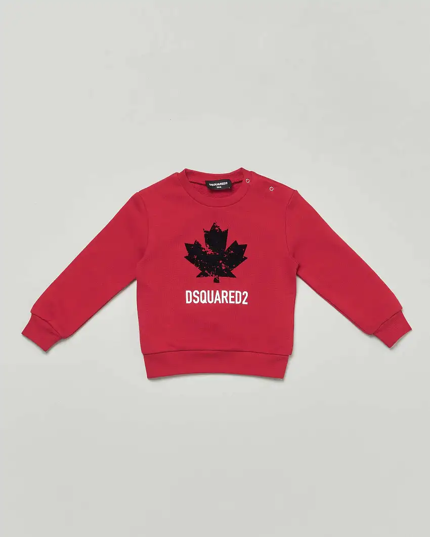 Felpa Dsquared2 rossa in puro cotone con foglia logo nera