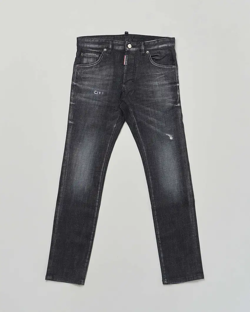 Jeans slim Dsquared2 lavaggio nero stone washed con baffature