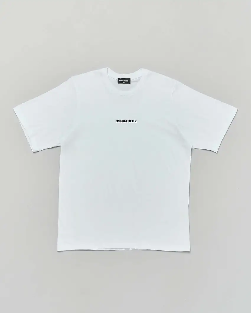 T-shirt Dsquared2 relaxed fit bianca in puro cotone con mini logo nero