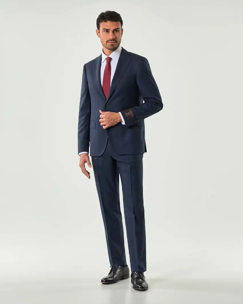 Abito Pellizzari drop6 blu in tela di lana Vitale Barberis Canonico principe di Galles soffuso