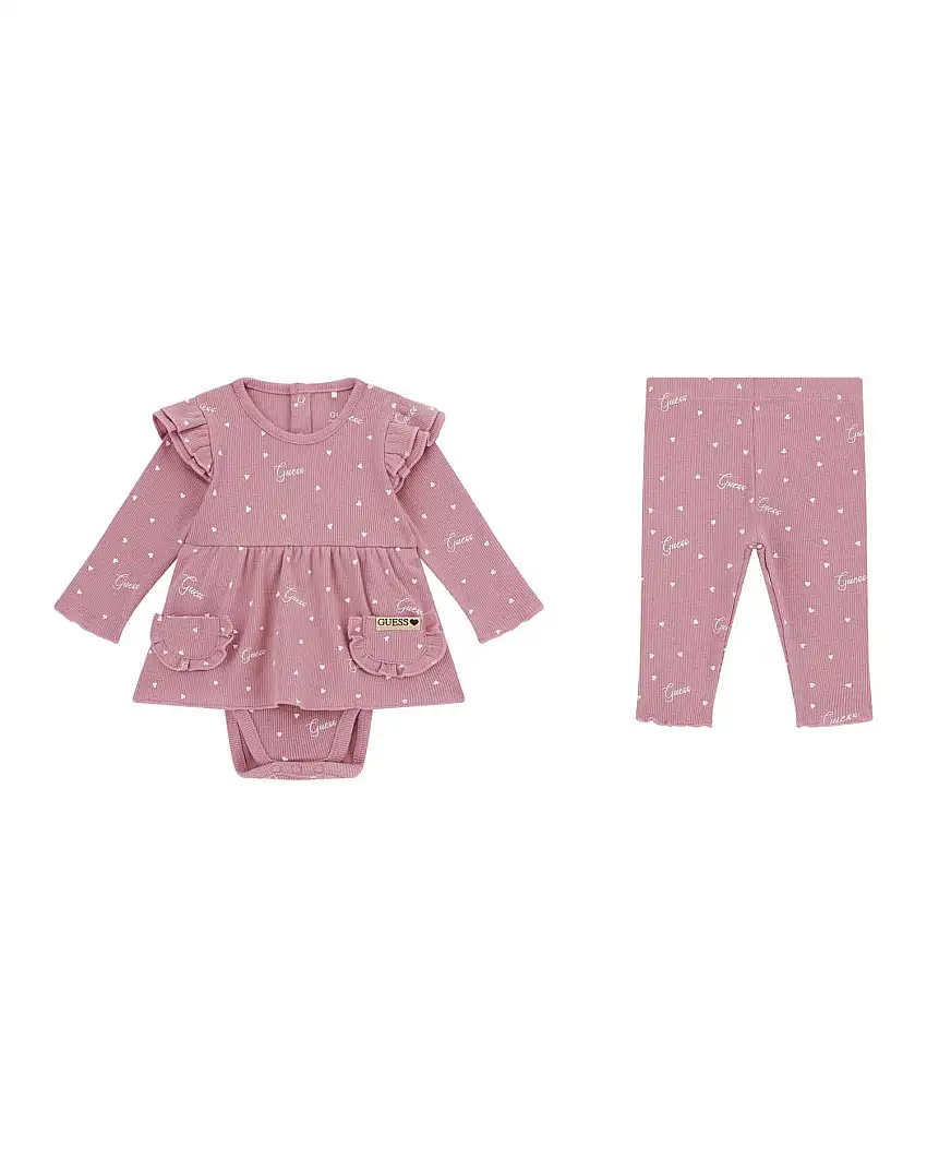 Set abito e pantalone Guess rosa con cuoricini