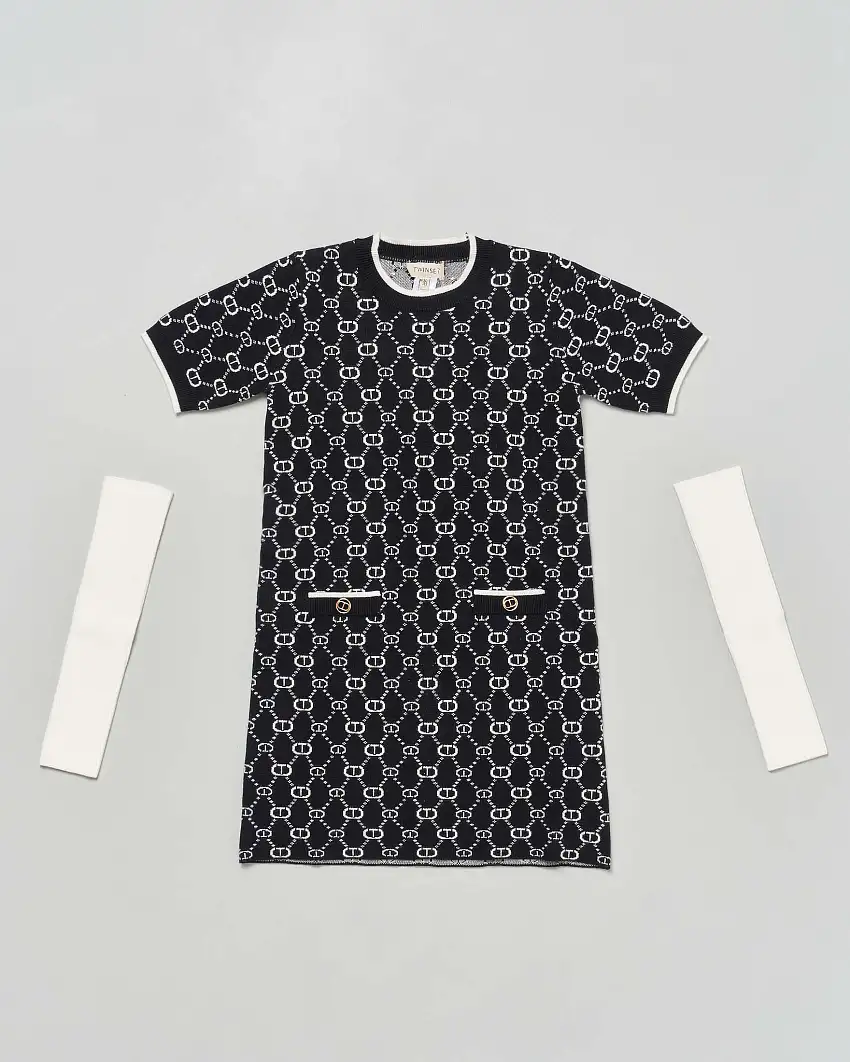 Abito in maglia Twinset bianco e nero con manicotti