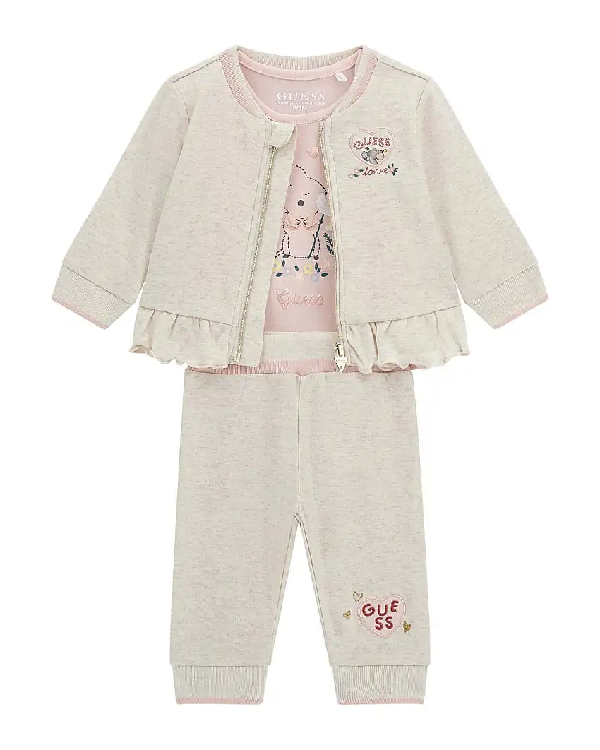Tuta Guess con body in puro cotone beige e rosa