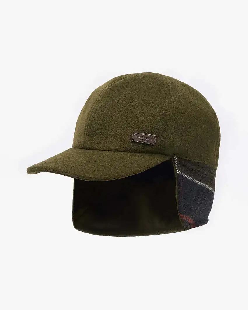 Berretto Barbour verde militare in pile in stile aviatore